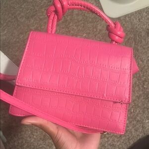 SHEIN Pink Mini Croc-Embossed Bag with Braided Handle